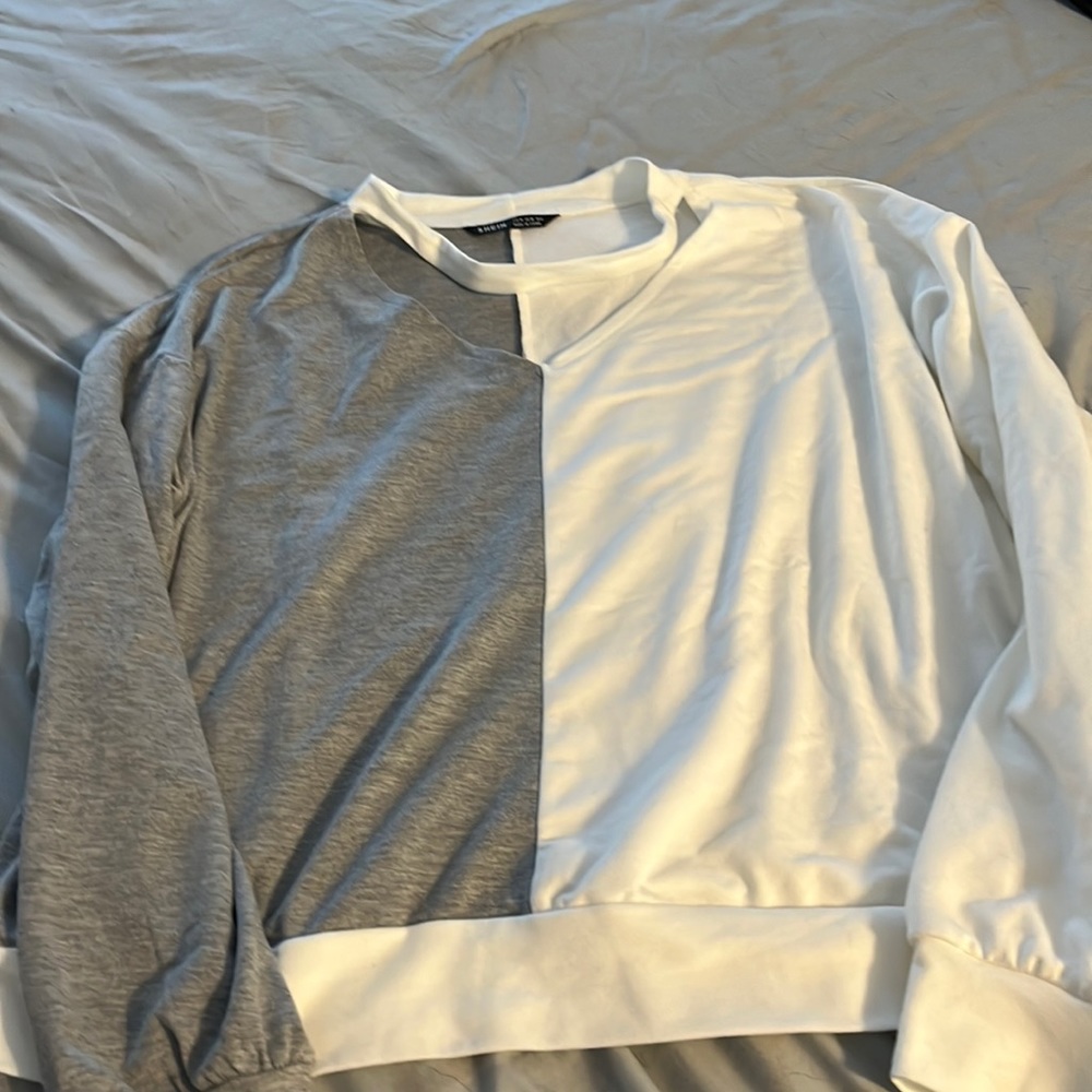 Gray and white colorblock top